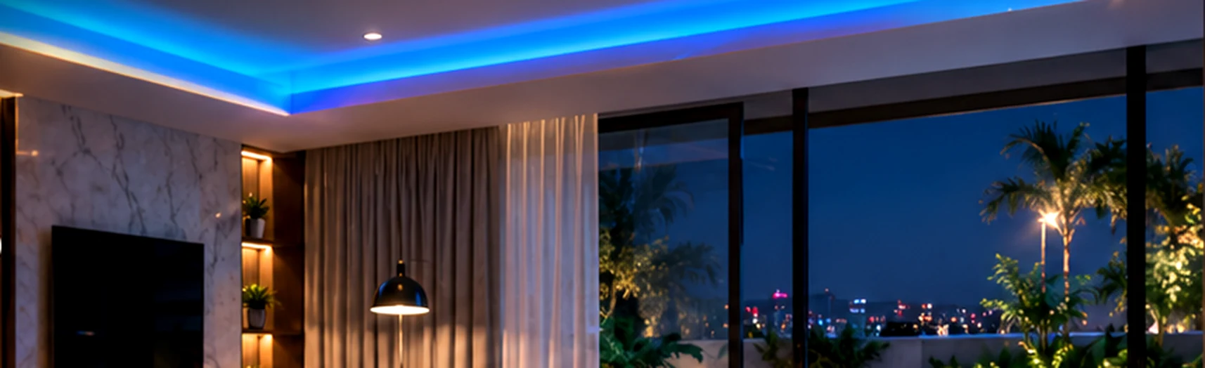 Sala residencial com iluminação automatizada